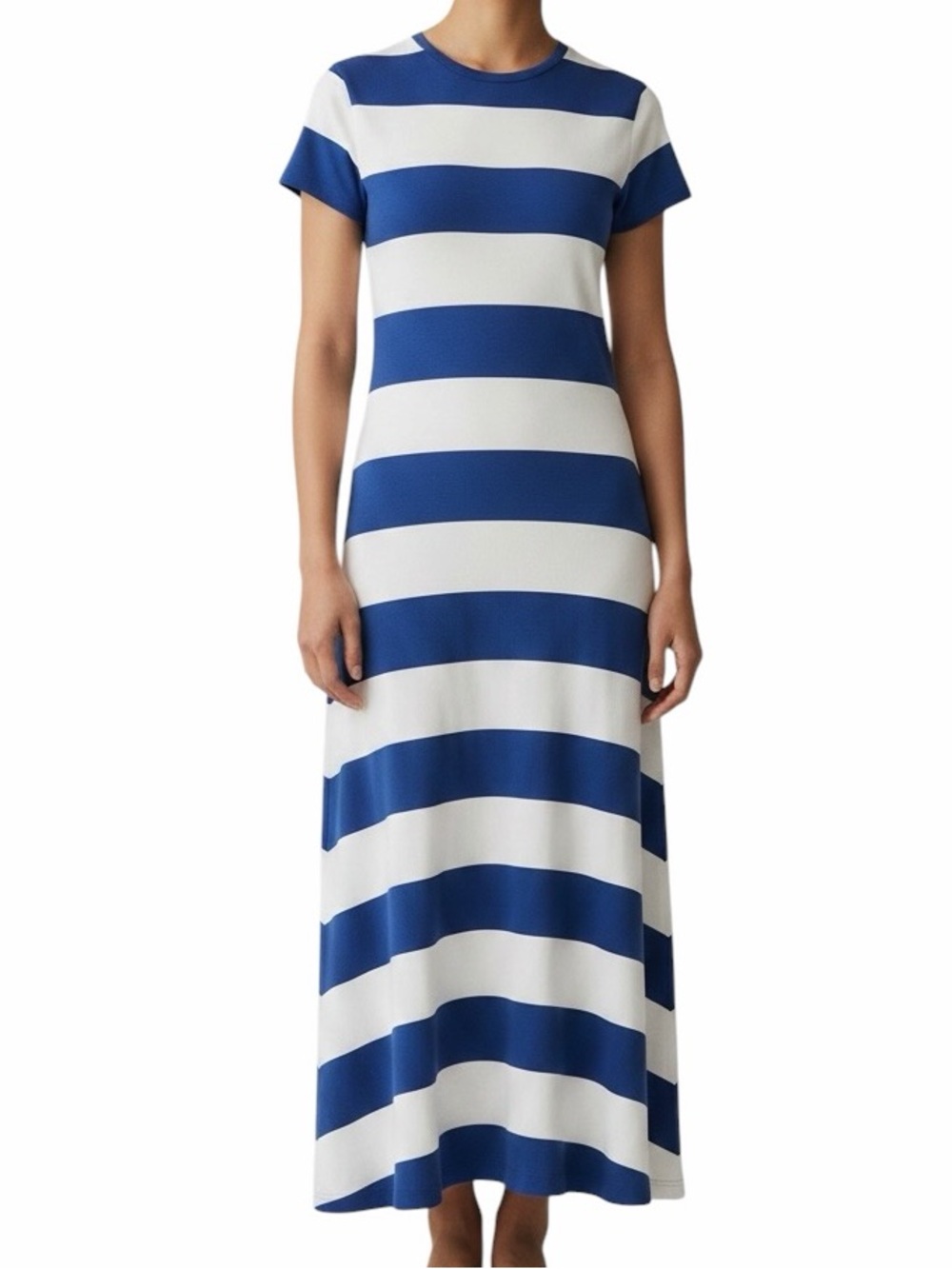 POLO Ralph Lauren Striped Stretch Cotton-Blend Tee Dress Soft BLUE WHITE Size M
